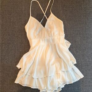 Princess Polly Cream Tiered Ruffle Romper with Crossback Straps